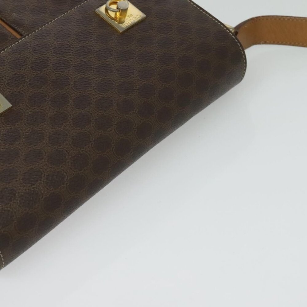 Authentic CELINE Macadam Canvas Shoulder Bag PVC Leather Brown Gold - Picture 13 of 16